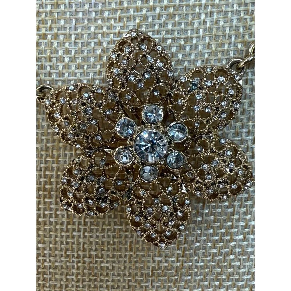 Ann Taylor Gold-Tone Floral Statement Necklace With Crystal Accents Adjustable C - Picture 6 of 11